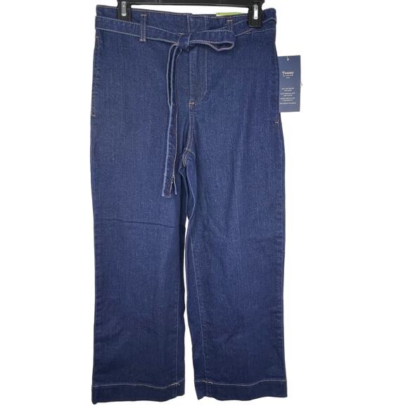 New Charter Club Size 4 Dark Denim Wide Leg Crop Denim Jeans - Picture 1 of 13